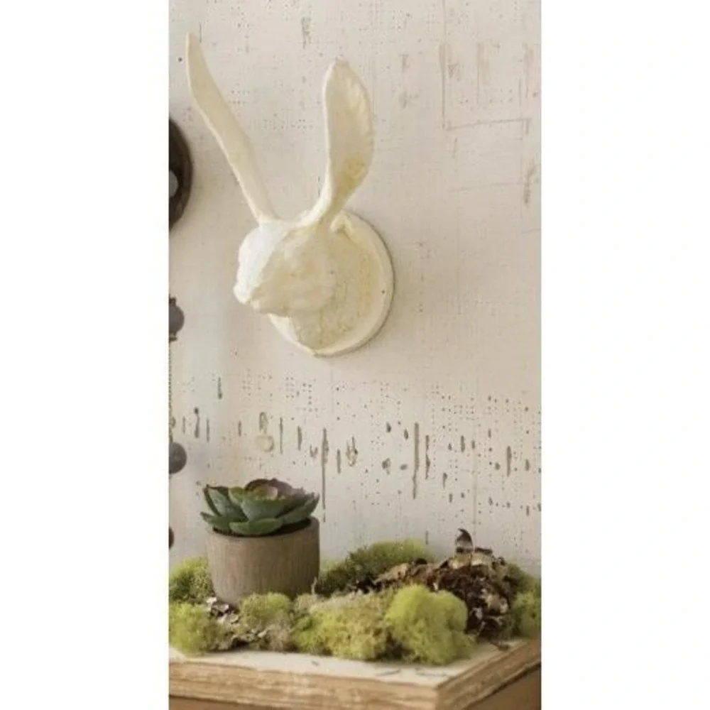Cast Iron Rabbit Wall Hook Antique White Farmhouse Decor 7